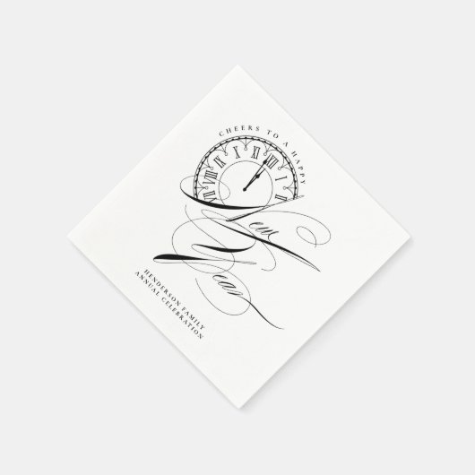 Serviette En Papier Nouvel An élégant noir et blanc (Coin)