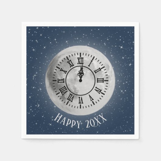 Serviette En Papier Nouvel An Horloge De Minuit Sur La Lune (Devant)