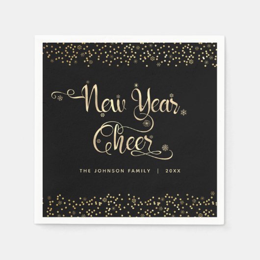 Serviette En Papier Nouvel an Jouer Black Gold Script Parties scintill (Devant)