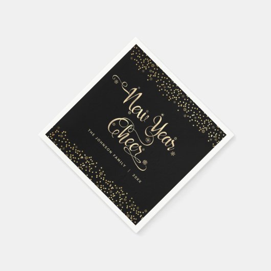 Serviette En Papier Nouvel an Jouer Black Gold Script Parties scintill (Coin)