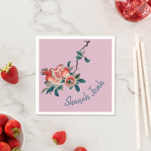 Serviette En Papier Nouvel An juif Rosh Hashanah Fruit doux rose (En situation)