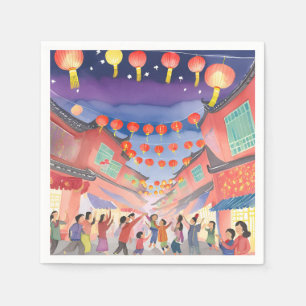 Serviette En Papier Nouvel An lunaire chinois   Aquarelle de célébrati
