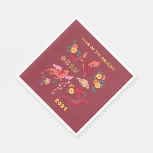 Serviette En Papier Nouvel An lunaire chinois du rouge dragon (Coin)