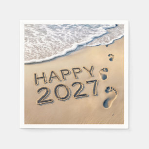 Serviette En Papier Nouvelle Année 2027 Empreintes de Pied sur la Plag