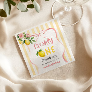 Serviette En Papier Nouvellement Un Arc Rose Jaune Citron Premier Anni