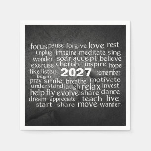 Serviette En Papier Nuage de mots de la nouvelle année 2027 sur Black