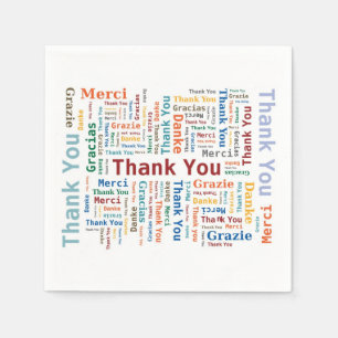Serviette En Papier Nuage de mots Merci dans 5 langues