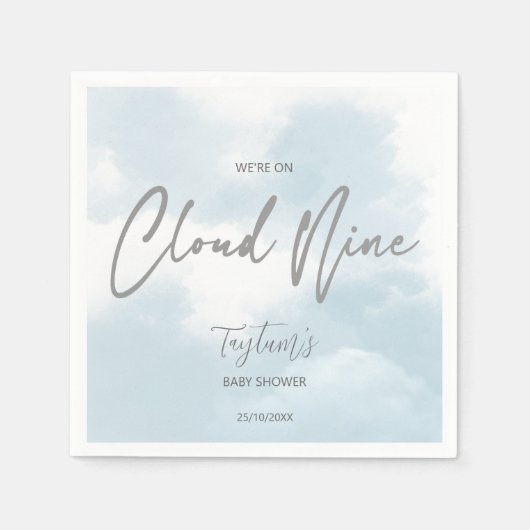 Serviette En Papier Nuage neuf baby showers gris bleu poussiéreux (Devant)