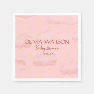 Serviette En Papier Nuage rose aquarelle et étoiles Fille Baby Shower