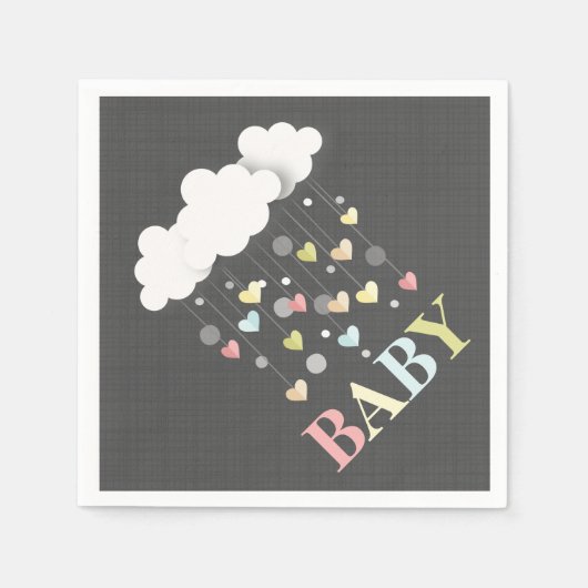 Serviette En Papier Nuages + Baby shower Coeur serviettes (Devant)