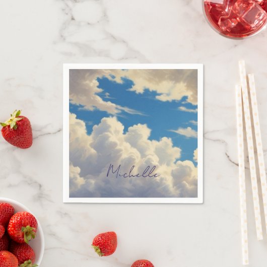 Serviette En Papier Nuages Blue Sky Plaque Moderne Nom propre Calligra (En situation)
