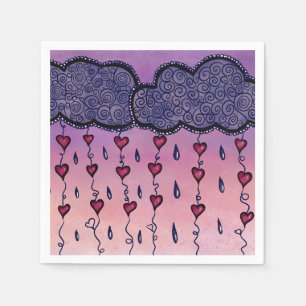 Serviette En Papier Nuages, cœurs et gouttes de pluie mignons