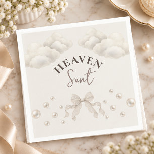 Serviette En Papier Nuages envoyés du ciel Perle Beige Nœud Baby Showe