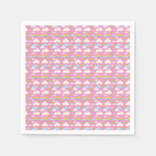 Serviette En Papier Nuages roses colorés et arcs-en-ciel