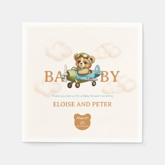 Serviette En Papier Nuages Whimsical Avion Pilote Ours Teddy (Devant)
