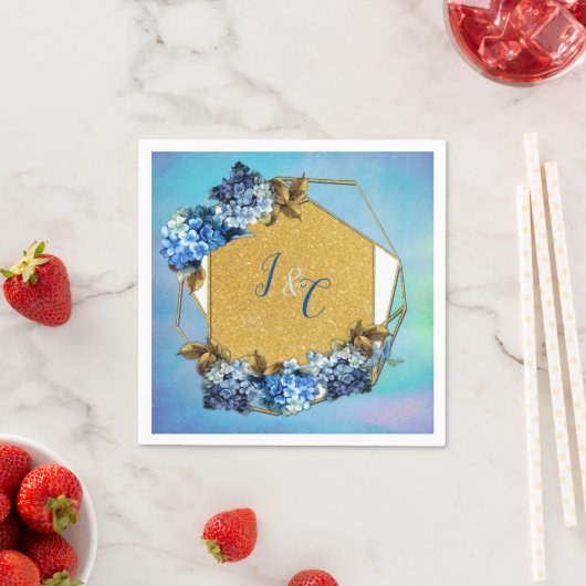 Serviette En Papier Nuances d'aquarelle bleue Hydrangeas (En situation)