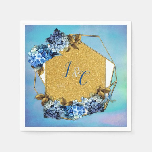 Serviette En Papier Nuances d'aquarelle bleue Hydrangeas (Devant)