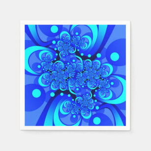 Serviette En Papier Nuances de bleu moderne art fractal Abstrait