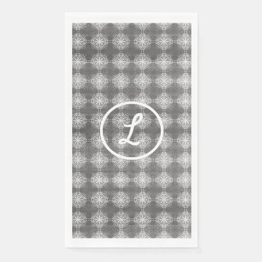 Serviette En Papier Nuances de gris et de blanc Monogramme dentelle (Devant)