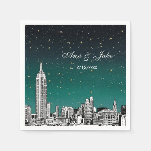 Serviette En Papier Nuances Skyline NYC ajustées du Mariage étoilé Tur (Devant)