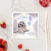Serviette En Papier Nuit Bleue Petite Chouette Anniversaire (En situation)