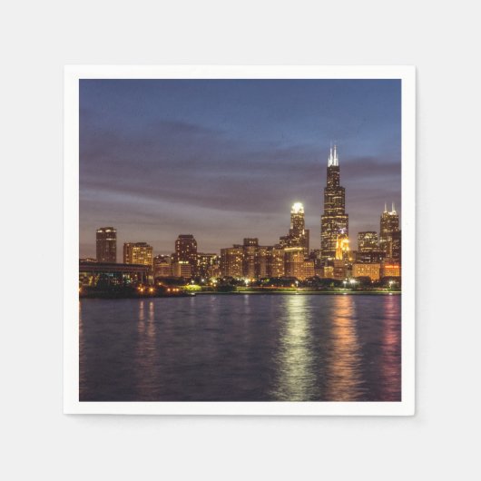 Serviette En Papier Nuit Cityscape de Chicago (Devant)