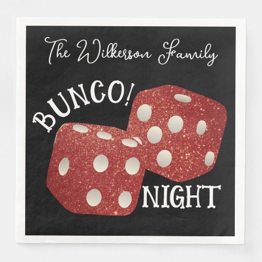 Serviette En Papier Nuit de Bunco Dice Rouge rétro noir (Devant)