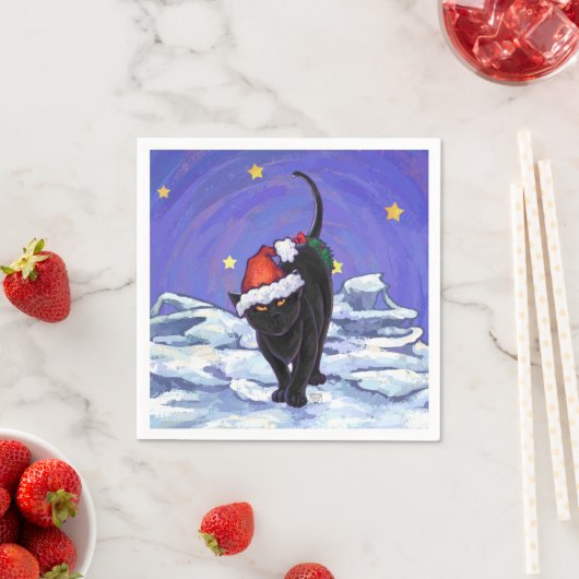 Serviette En Papier Nuit étoile Noir Chat Noël (En situation)