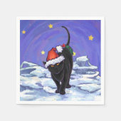 Serviette En Papier Nuit étoile Noir Chat Noël (Devant)