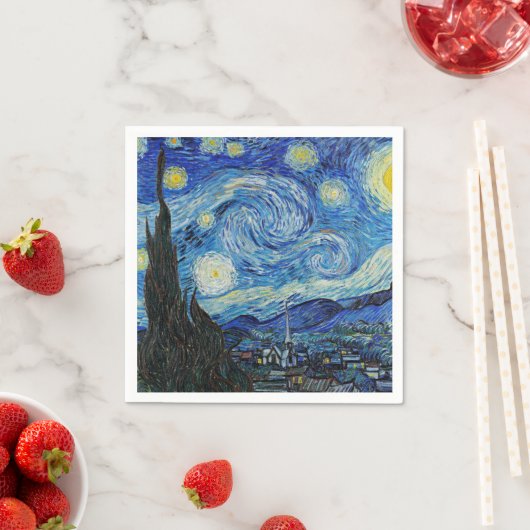 Serviette En Papier Nuit étoilée par Vincent van Gogh (En situation)