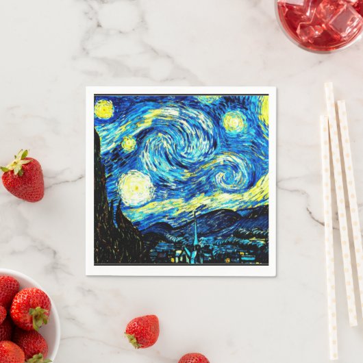 Serviette En Papier Nuit étoilée par Vincent van Gogh (En situation)