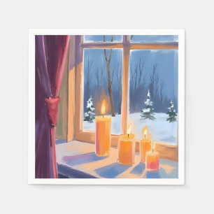 Serviette En Papier Nuit Silencieuse Bougies de Noël Hiver Neige