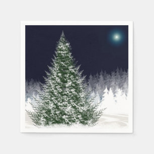 Serviette En Papier Nuit Silencieuse Neige Couverte Noël Arbre de No