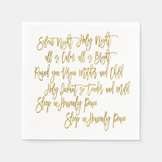 Serviette En Papier Nuit Silencieuse Noël Carol Lyrics Gold Script (Devant)