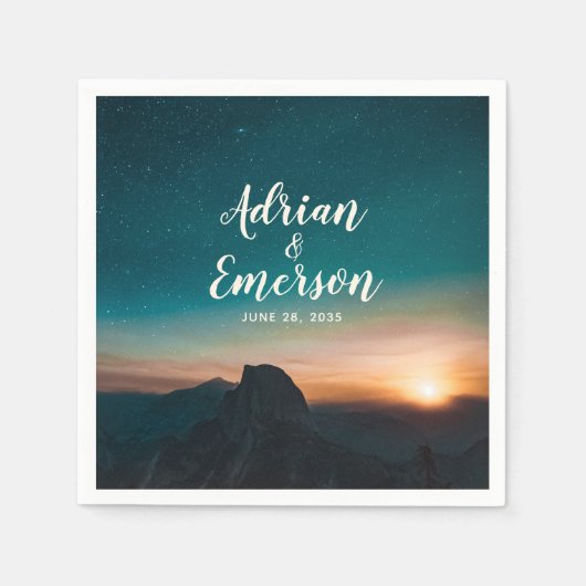 Serviette En Papier Nuit Sky Mountain Galaxy Sunrise Mariage moderne (Devant)