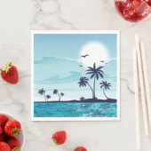 Serviette En Papier Nuit sur la plage avec oiseaux de lune Palm Tree O (En situation)