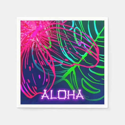 Serviette En Papier Nuit tropicale Luau électrique Neon Aloha Party (Devant)