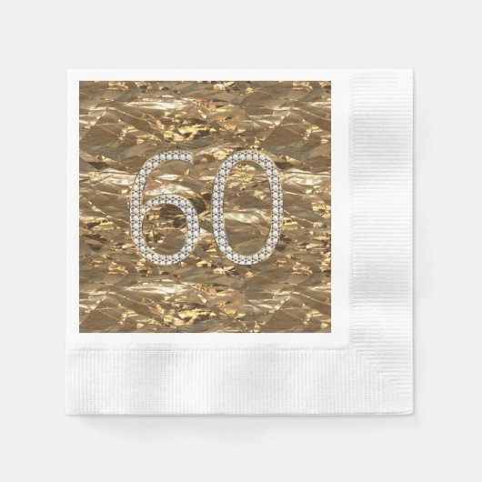Serviette En Papier Numéro 60 Diamond Mariage Anniversaire Gold Chic (Devant)
