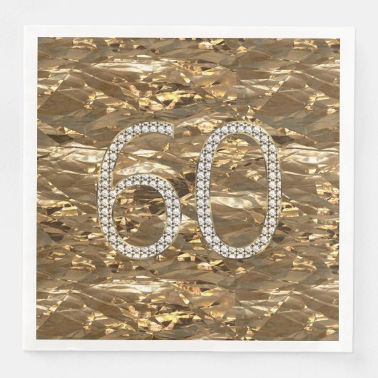 Serviette En Papier Numéro 60 Diamond Mariage Anniversaire Gold Chic (Devant)