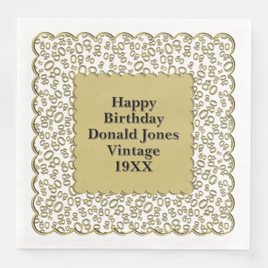 Serviette En Papier Numéro 80e anniversaire Motif pétoncles or/blanc (Devant)