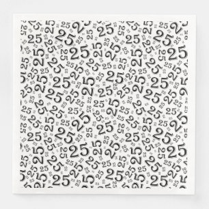 Serviette En Papier Numéro aléatoire 25e âge Motif noir/blanc
