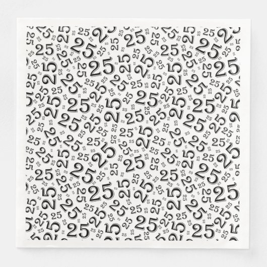 Serviette En Papier Numéro aléatoire 25e âge Motif noir/blanc (Devant)