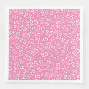 Serviette En Papier Numéro aléatoire 25e âge Motif rose/blanc