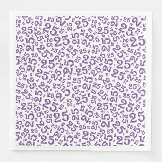 Serviette En Papier Numéro aléatoire 25e âge Motif violet/blanc (Devant)