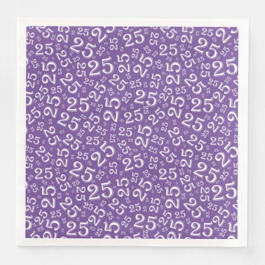 Serviette En Papier Numéro aléatoire 25e âge Motif violet/blanc (Devant)