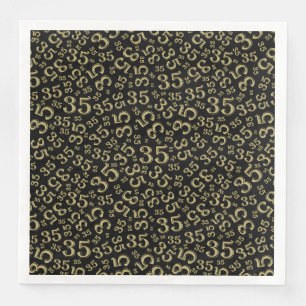 Serviette En Papier Numéro aléatoire 35e âge Motif Noir/Or