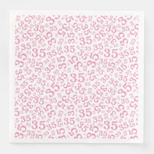 Serviette En Papier Numéro aléatoire 35e âge Motif rose/blanc