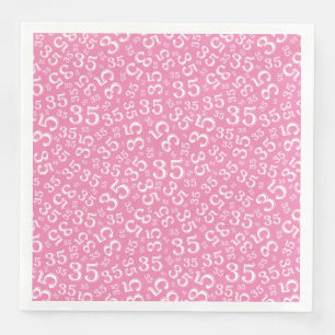 Serviette En Papier Numéro aléatoire 35e âge Motif rose/blanc