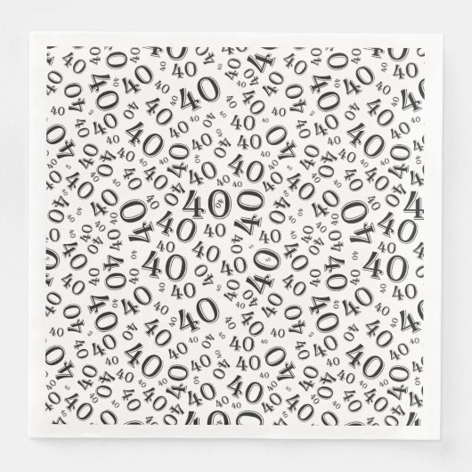 Serviette En Papier Numéro aléatoire 40e âge Motif noir/blanc (Devant)