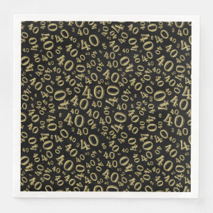 Serviette En Papier Numéro aléatoire 40e âge Motif Noir/Or
